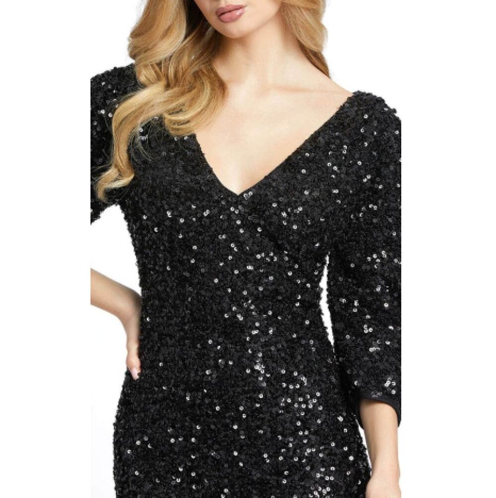 New ~ IEENA MAC DUGGAL ~ Women's Sequined Puff Sleeve V-Neck Mini Dress Size 4